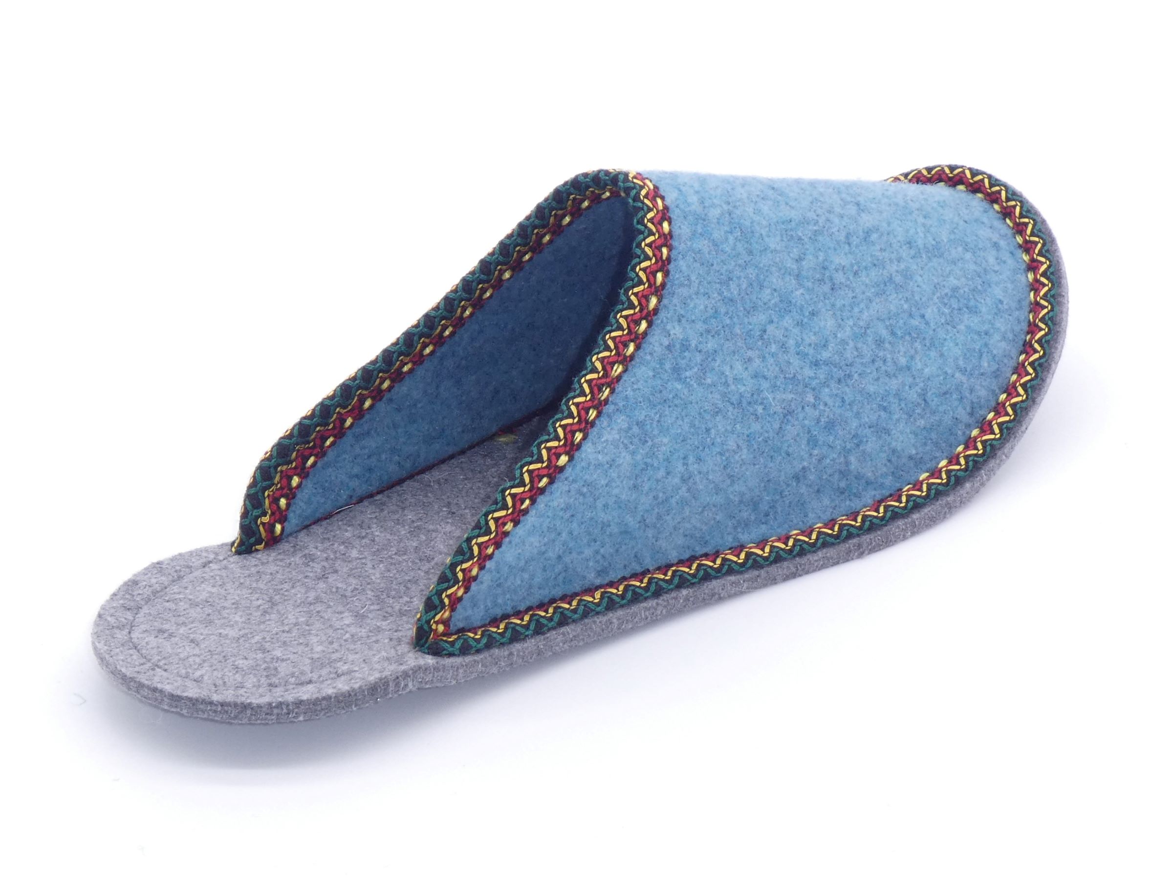Gästepantoffel - ozeanblau - buntes Band