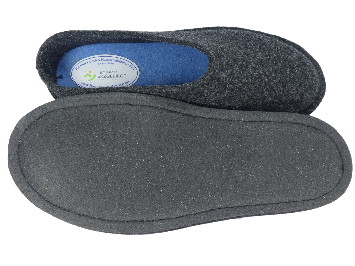 Barfußschuh Wollfilz anthrazit/azurblau