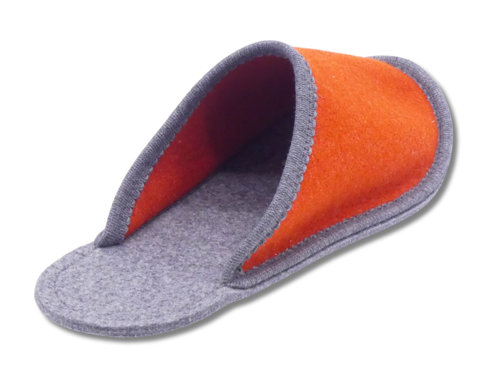 Gästepantoffel - orange - graues Band