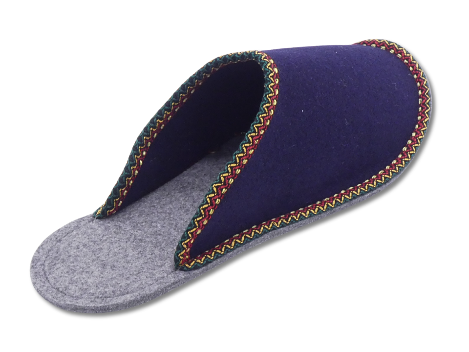 Gästepantoffel - marineblau - buntes Band